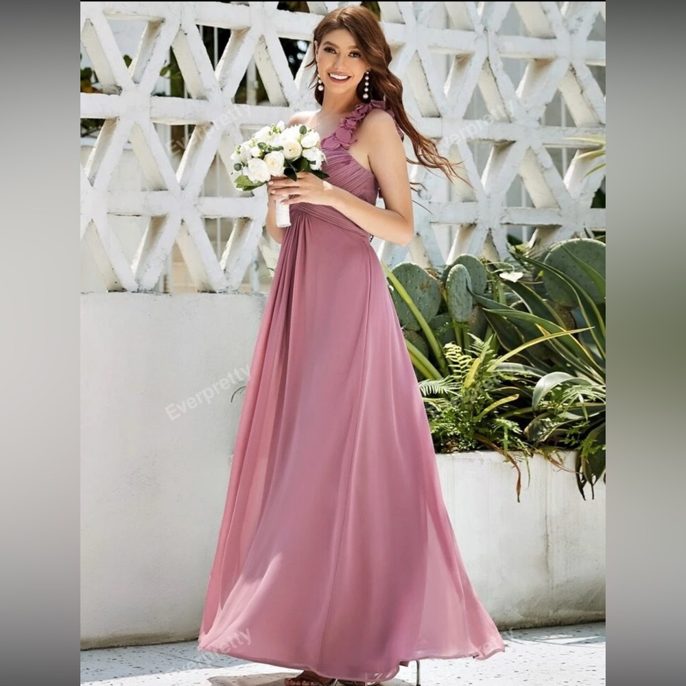 Elegant One-Shoulder Pink Evening Dress
